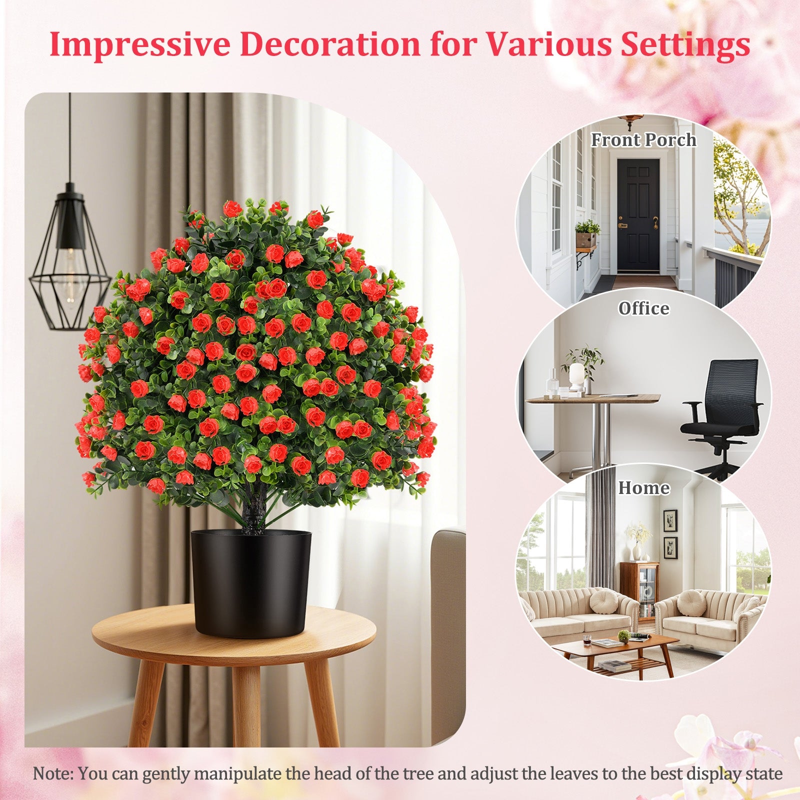 2 Pack Artificial Rose Topiary Ball Tree, Red Faux Plants at Gallery Canada