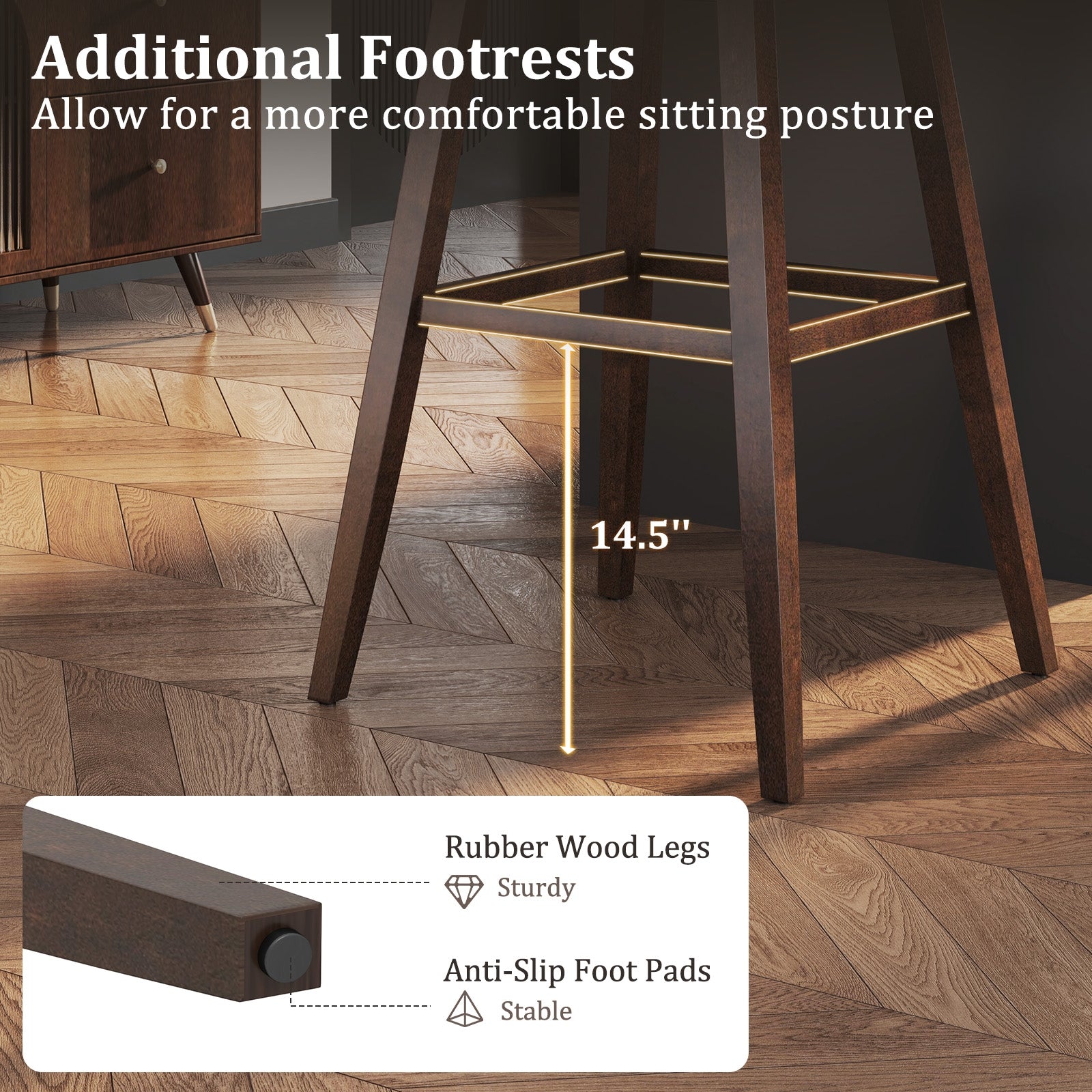 Swivel Bar Stools Set of 2, Footrest, Rubber Wood Legs, Brown Bar Stools at Gallery Canada