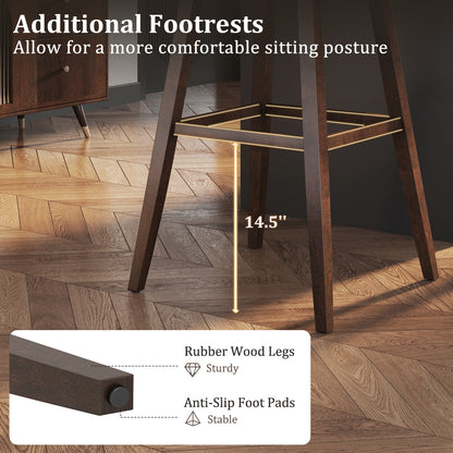 Swivel Bar Stools Set of 2, Footrest, Rubber Wood Legs, Brown Bar Stools at Gallery Canada