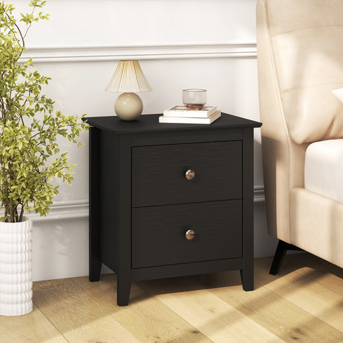 Modern Nightstand, 2 Drawers, Small Spaces, Black