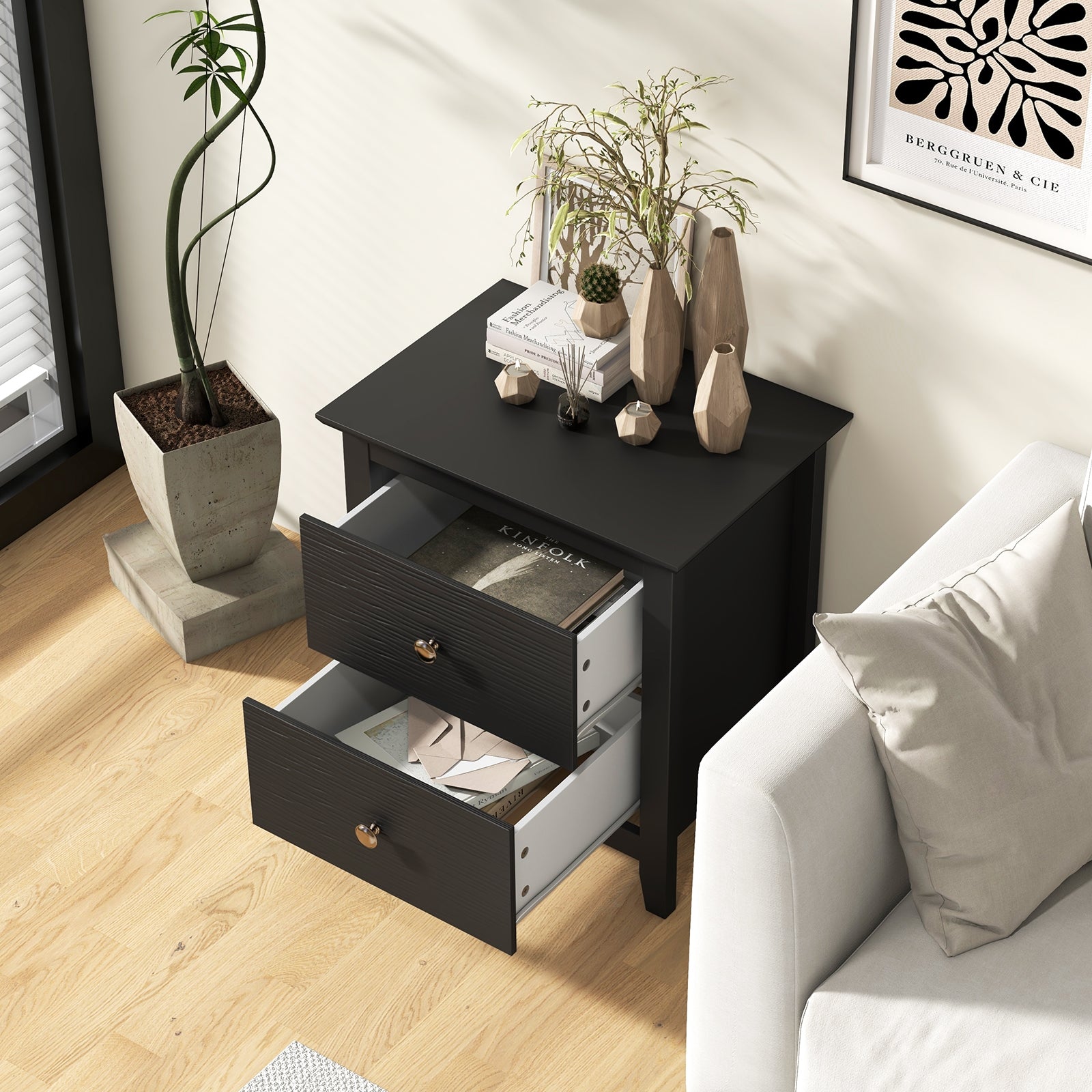 Modern Nightstand, 2 Drawers, Small Spaces, Black Nightstands at Gallery Canada