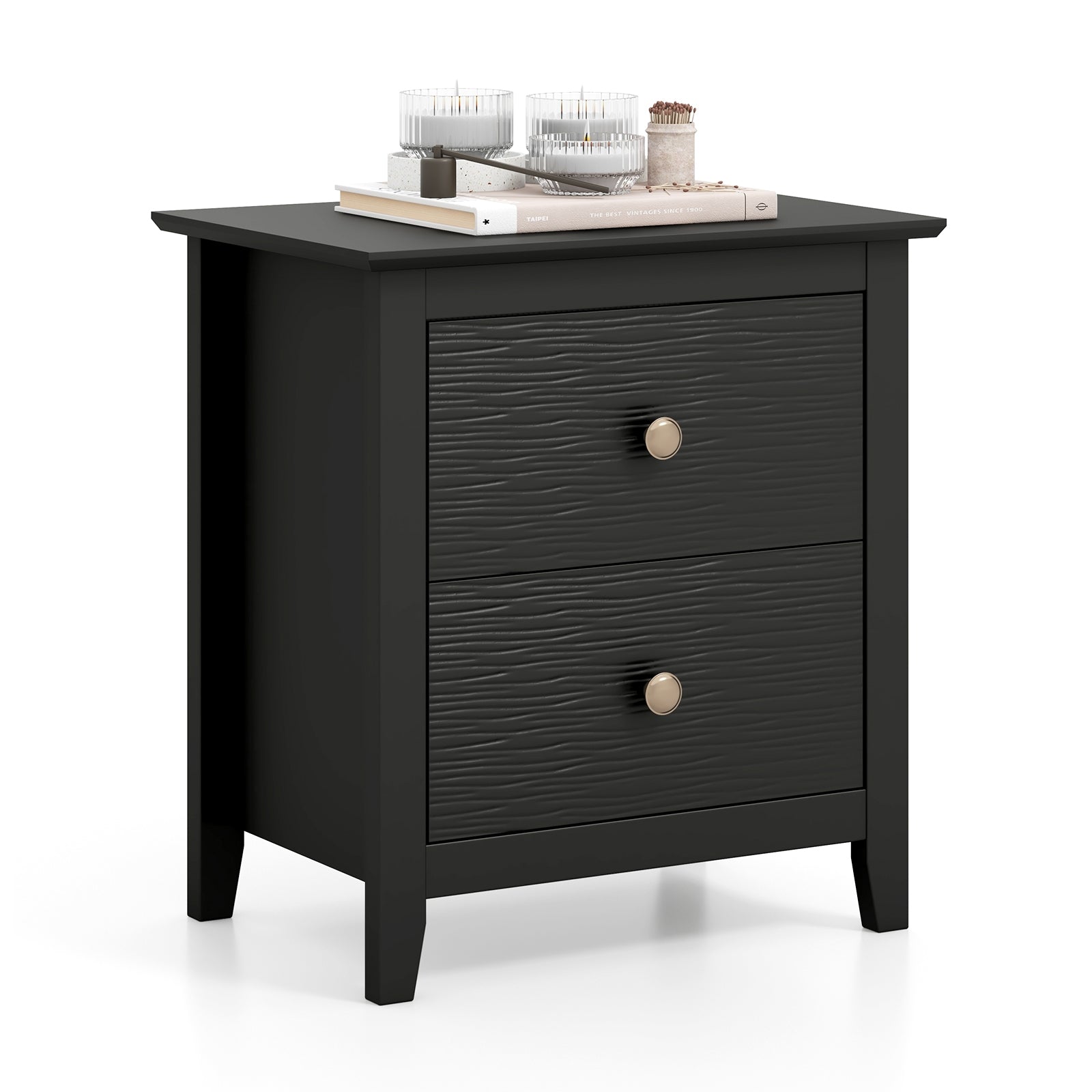 Modern Nightstand, 2 Drawers, Small Spaces, Black Nightstands at Gallery Canada