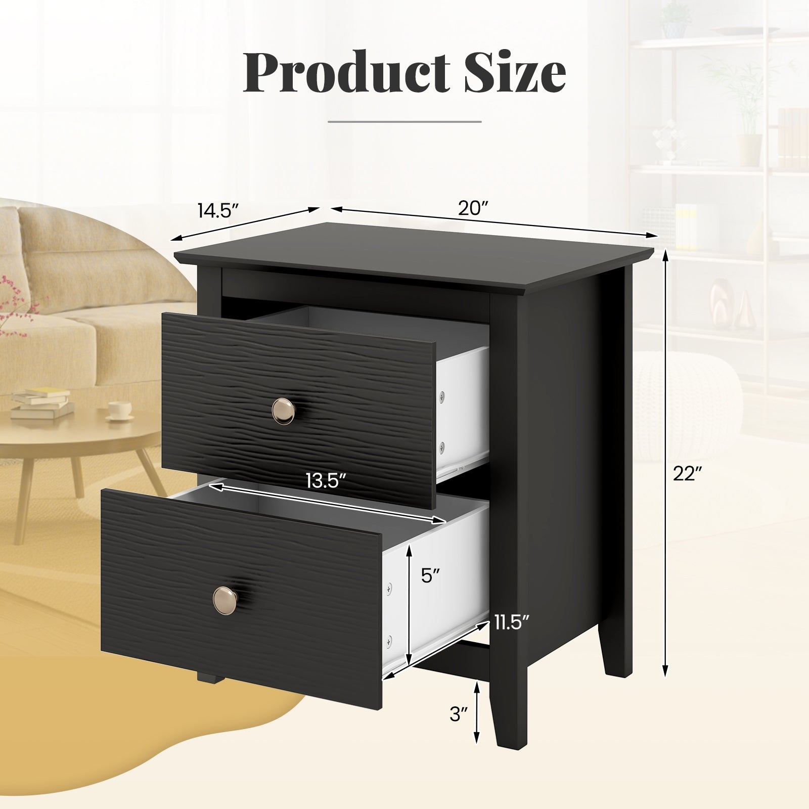 Modern Nightstand, 2 Drawers, Small Spaces, Black Nightstands at Gallery Canada