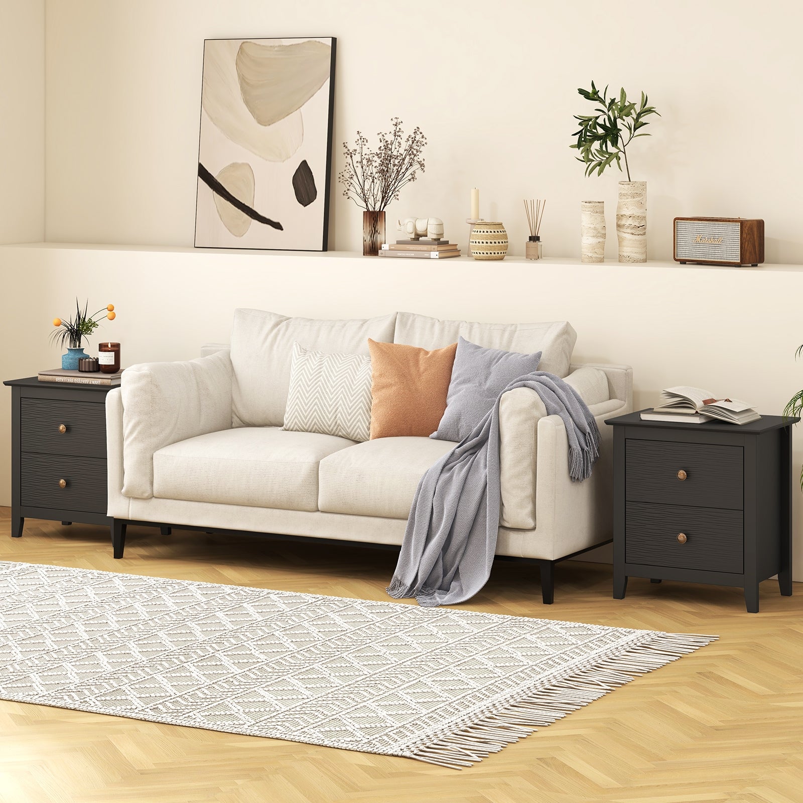 Modern Nightstand, 2 Drawers, Small Spaces, Black Nightstands at Gallery Canada