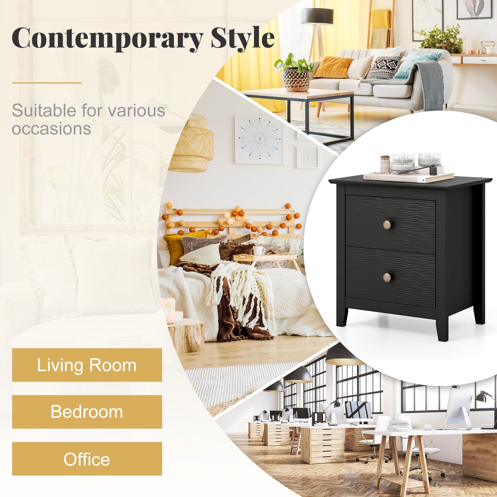 Modern Nightstand, 2 Drawers, Small Spaces, Black Nightstands at Gallery Canada
