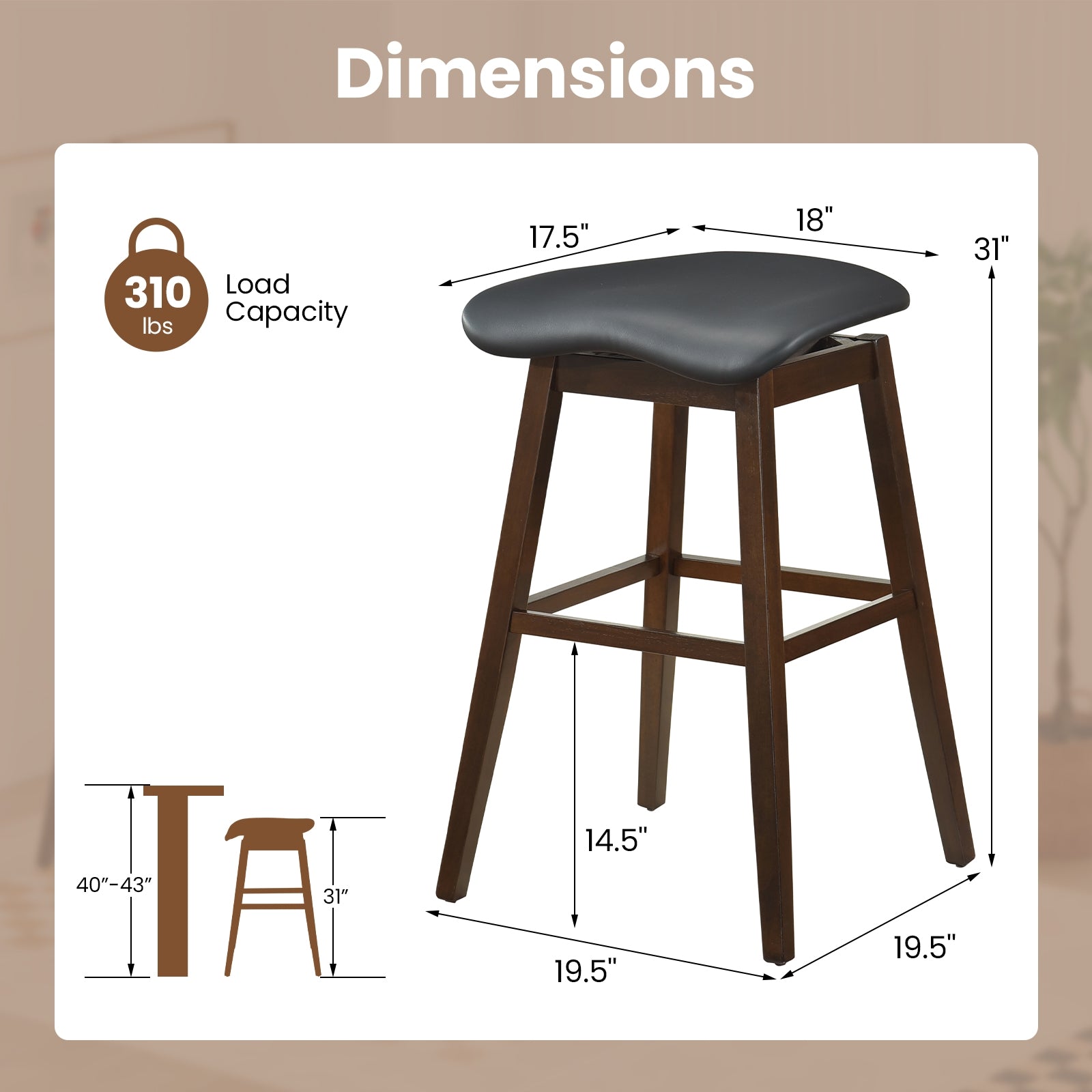 Swivel Bar Stools Set of 2, Padded Seat with Footrest, Brown Bar Stools at Gallery Canada