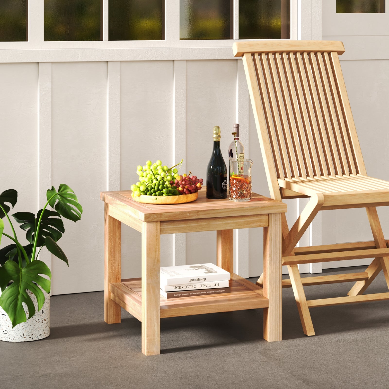 Teak Wood Square Side Table, Open Shelf, Natural Patio Coffee Tables at Gallery Canada