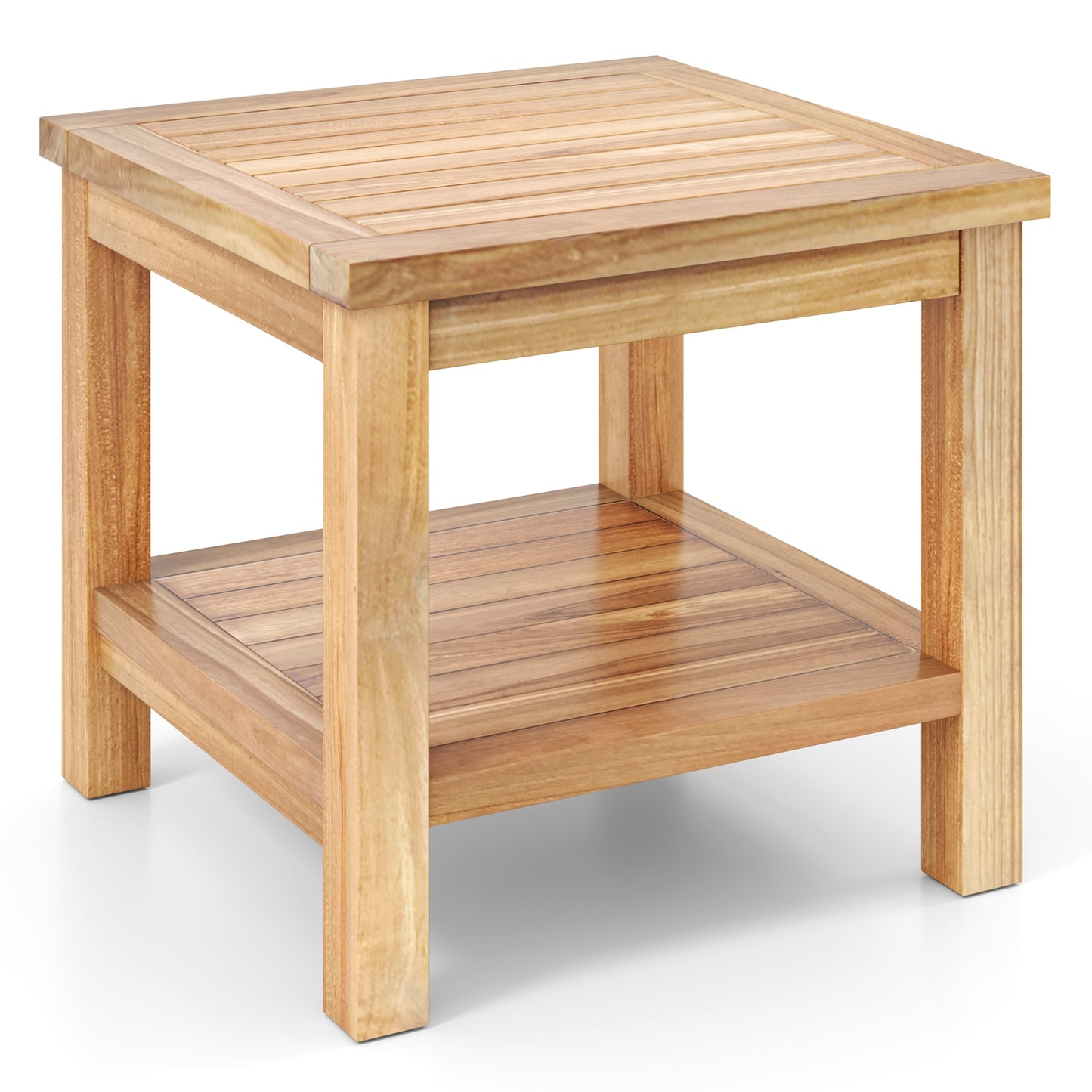 Teak Wood Square Side Table, Open Shelf, Natural Patio Coffee Tables at Gallery Canada