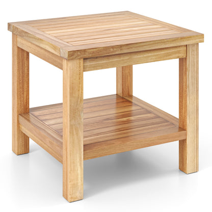 Teak Wood Square Side Table, Open Shelf, Natural Patio Coffee Tables at Gallery Canada