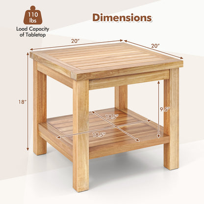 Teak Wood Square Side Table, Open Shelf, Natural Patio Coffee Tables at Gallery Canada