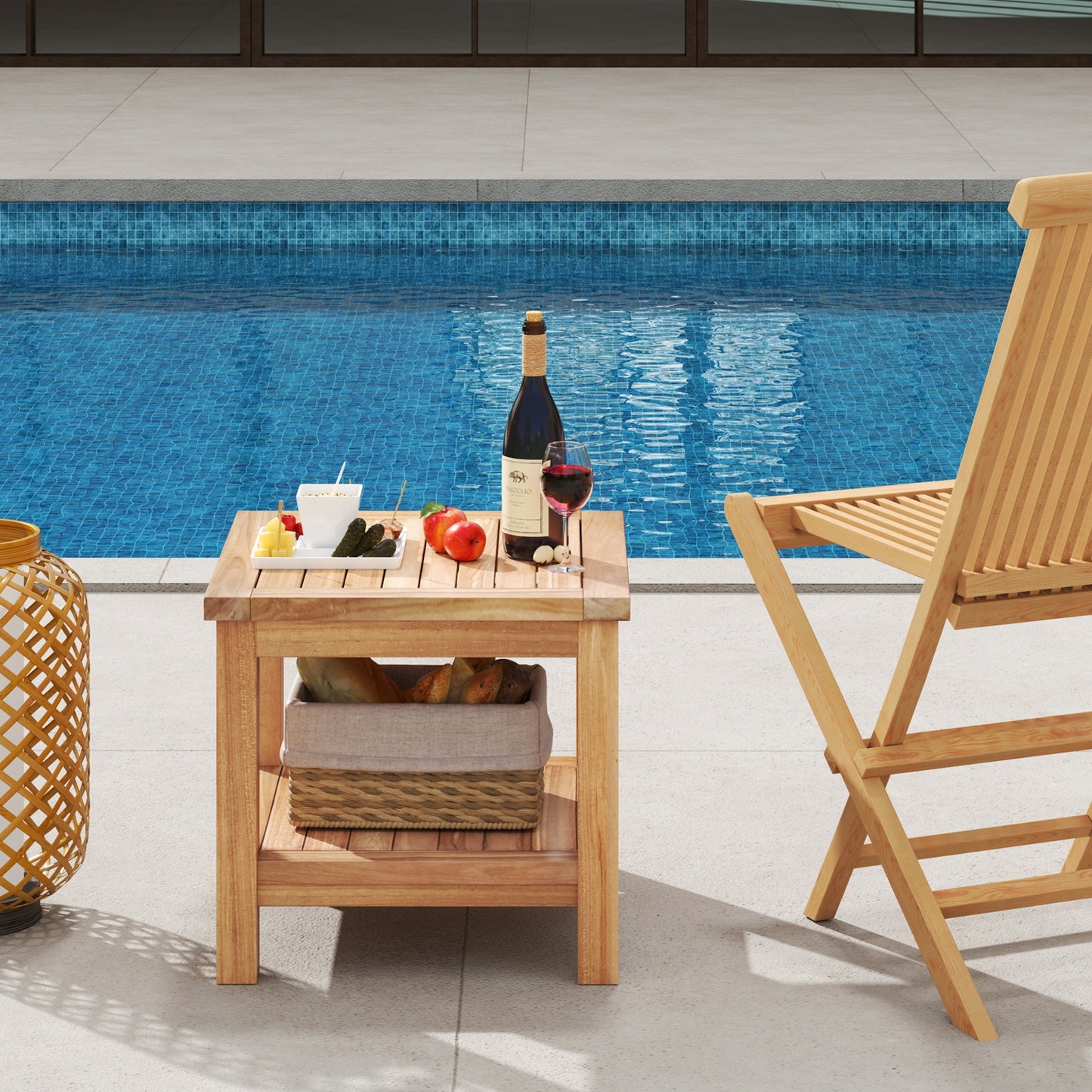 Teak Wood Square Side Table, Open Shelf, Natural Patio Coffee Tables at Gallery Canada