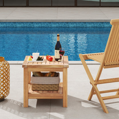 Teak Wood Square Side Table, Open Shelf, Natural Patio Coffee Tables at Gallery Canada