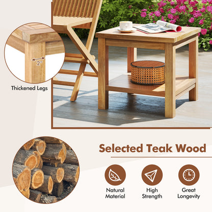 Teak Wood Square Side Table, Open Shelf, Natural Patio Coffee Tables at Gallery Canada