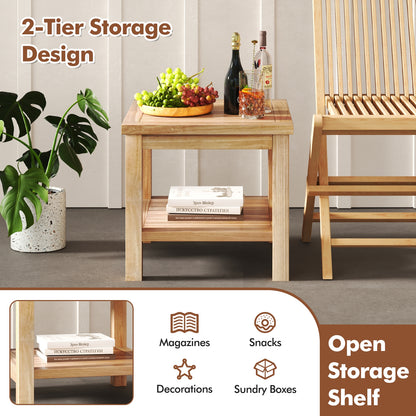 Teak Wood Square Side Table, Open Shelf, Natural Patio Coffee Tables at Gallery Canada
