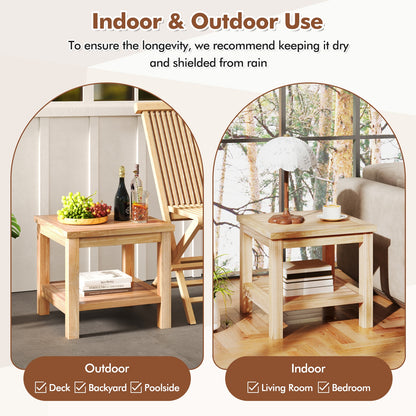 Teak Wood Square Side Table, Open Shelf, Natural Patio Coffee Tables at Gallery Canada