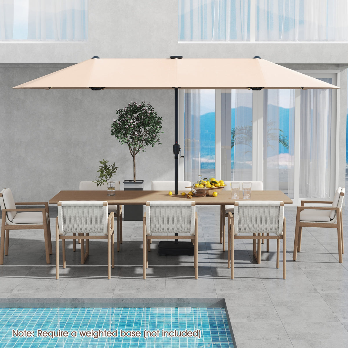 13 FT Patio Umbrella With LED Solar Lights, Crank Handle, Beige Outdoor Umbrellas at Gallery Canada