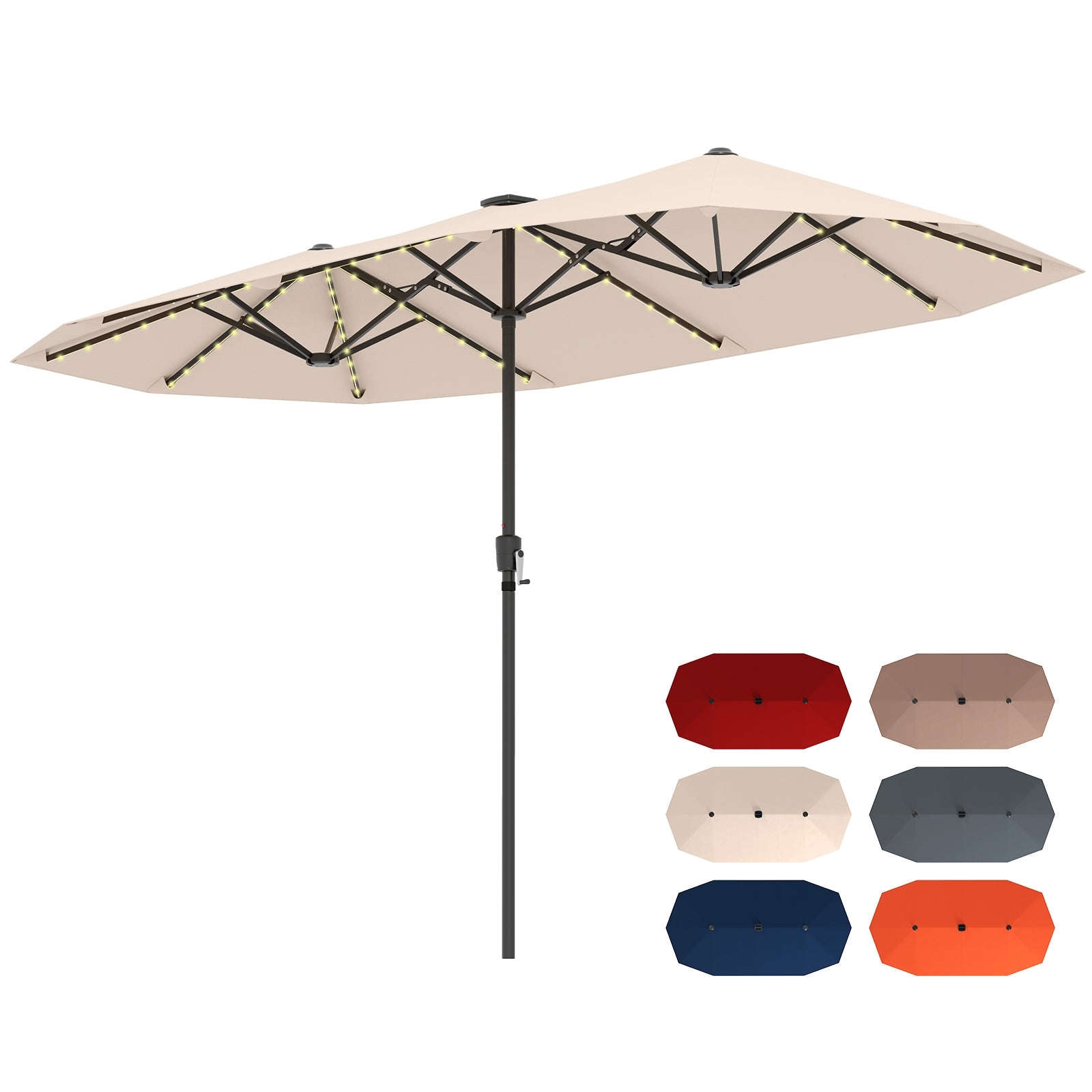 13 FT Patio Umbrella With LED Solar Lights, Crank Handle, Beige Outdoor Umbrellas at Gallery Canada