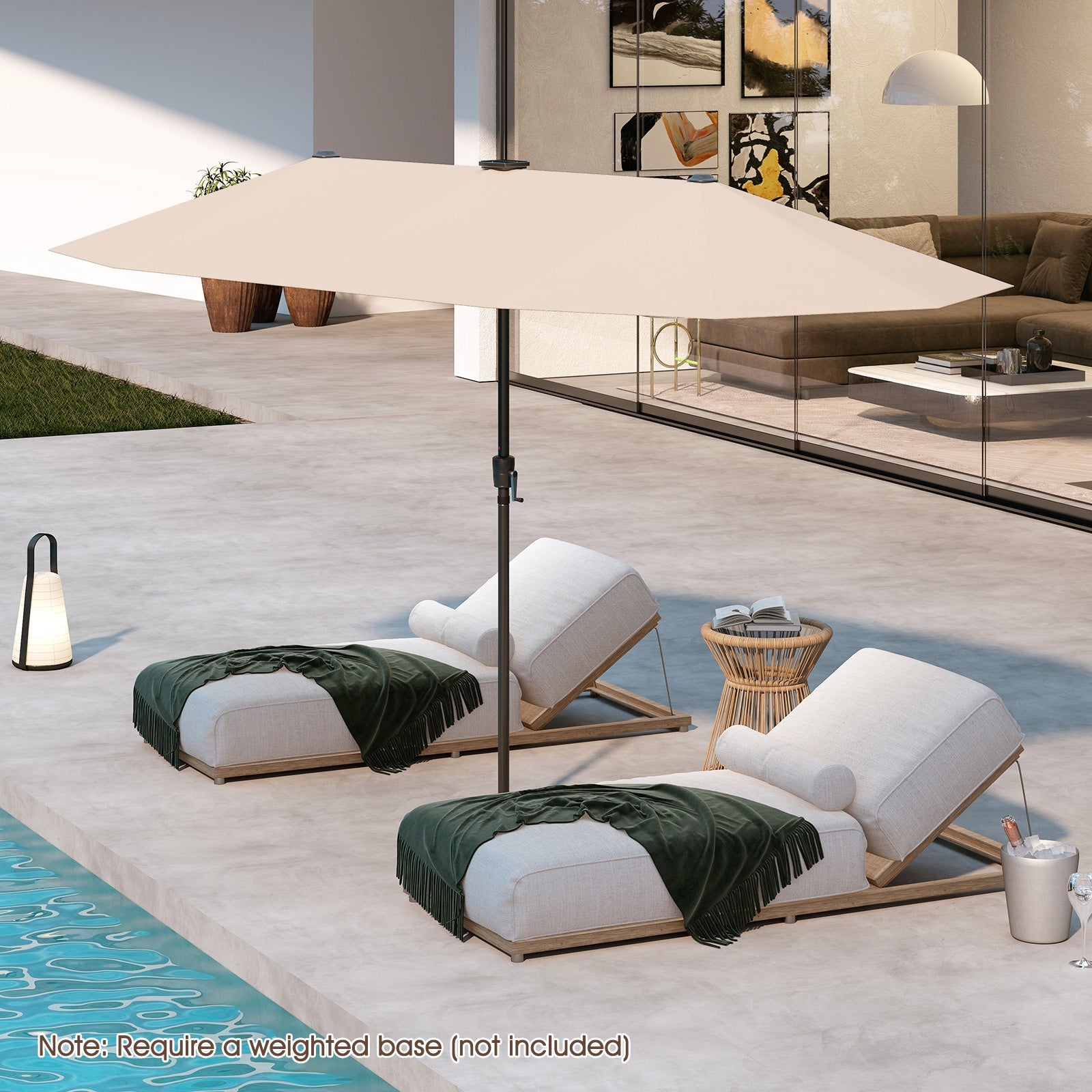 13 FT Patio Umbrella With LED Solar Lights, Crank Handle, Beige Outdoor Umbrellas at Gallery Canada