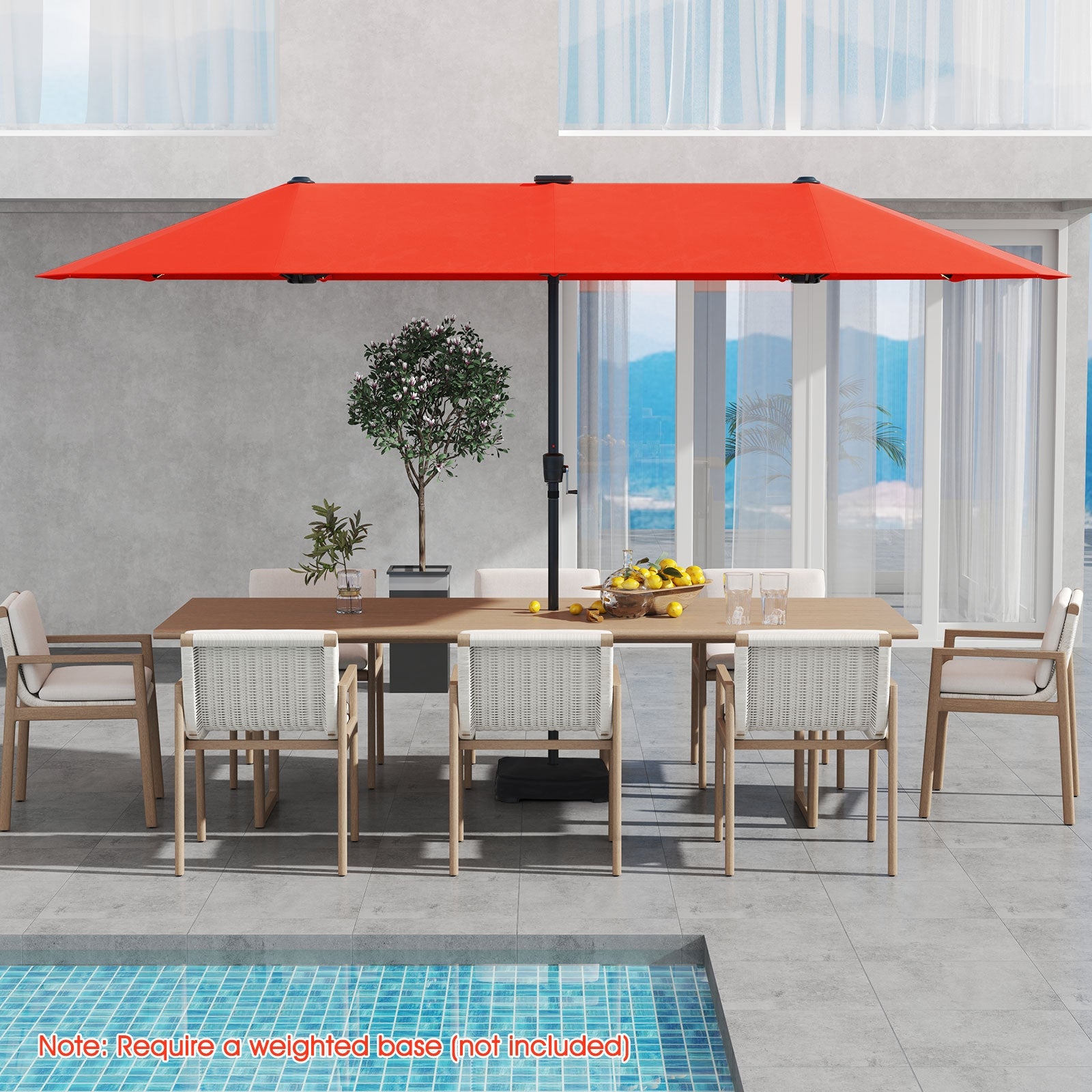 13 FT Patio Umbrella, LED Solar Lights, Crank Handle, Orange Outdoor Umbrellas at Gallery Canada