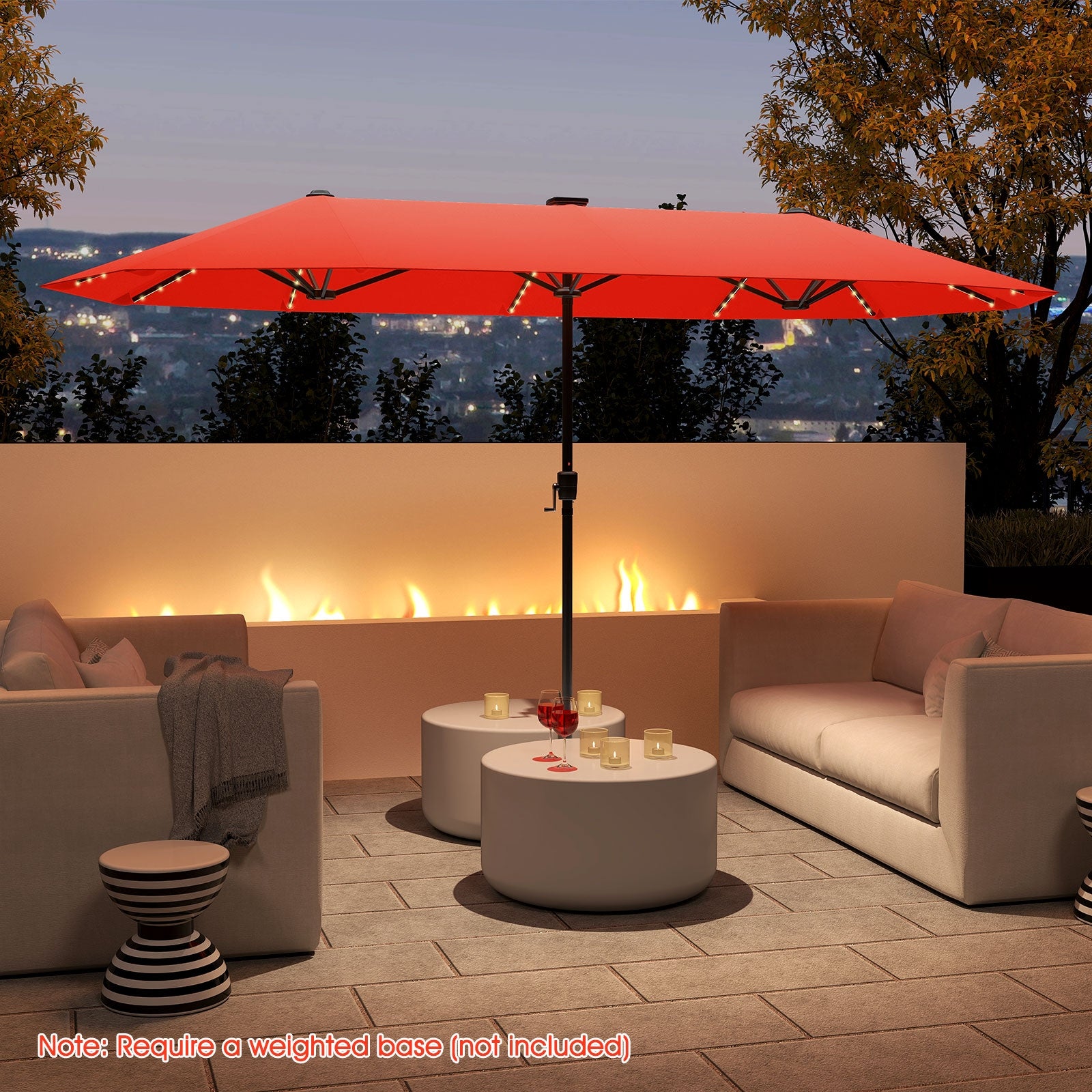 13 FT Patio Umbrella, LED Solar Lights, Crank Handle, Orange Outdoor Umbrellas at Gallery Canada