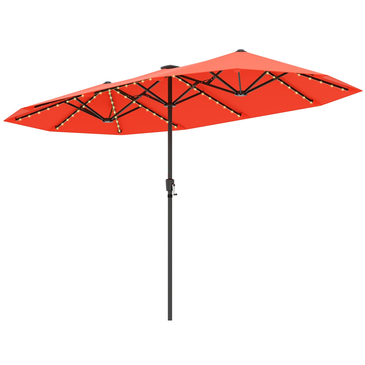 13 FT Patio Umbrella, LED Solar Lights, Crank Handle, Orange Outdoor Umbrellas at Gallery Canada