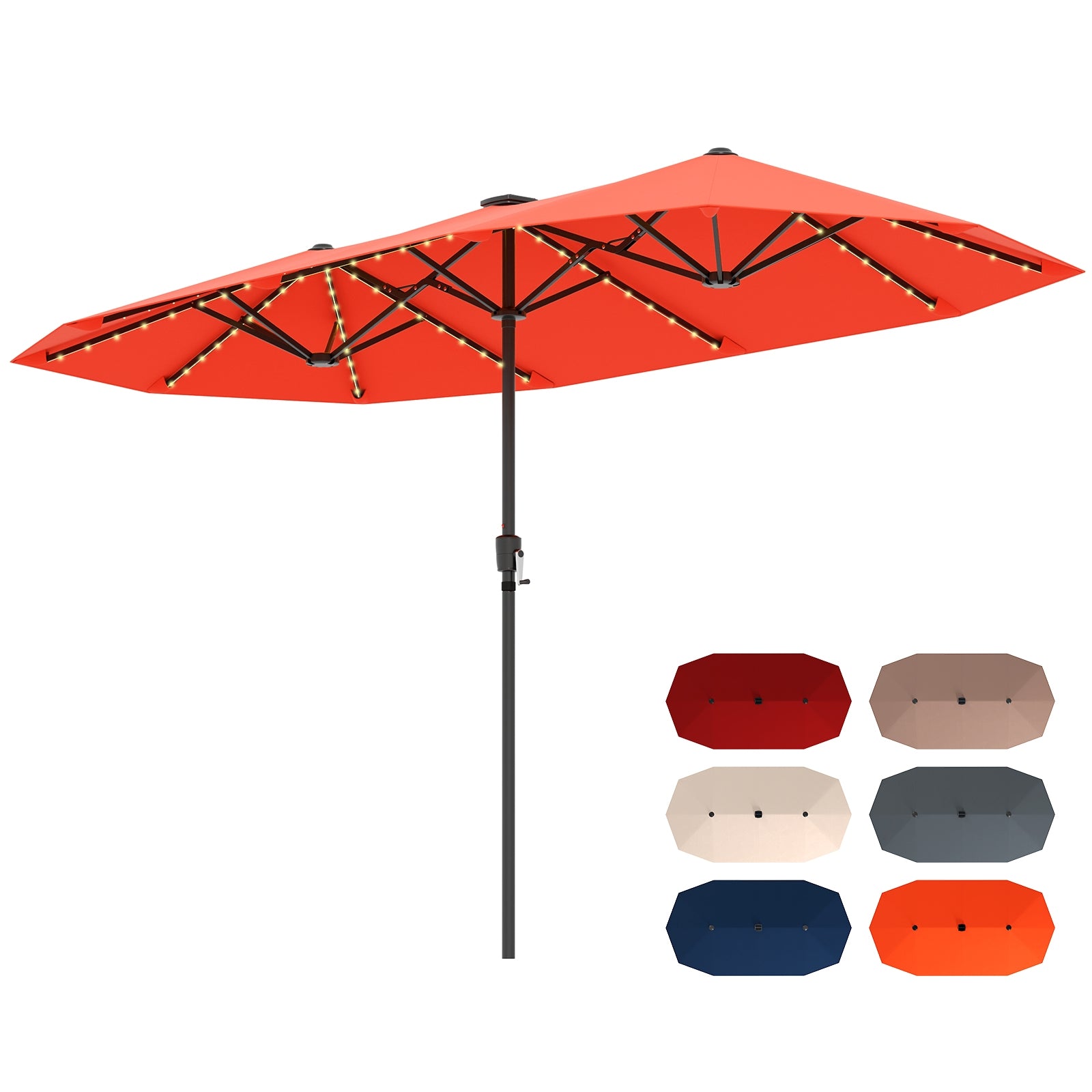 13 FT Patio Umbrella, LED Solar Lights, Crank Handle, Orange Outdoor Umbrellas at Gallery Canada