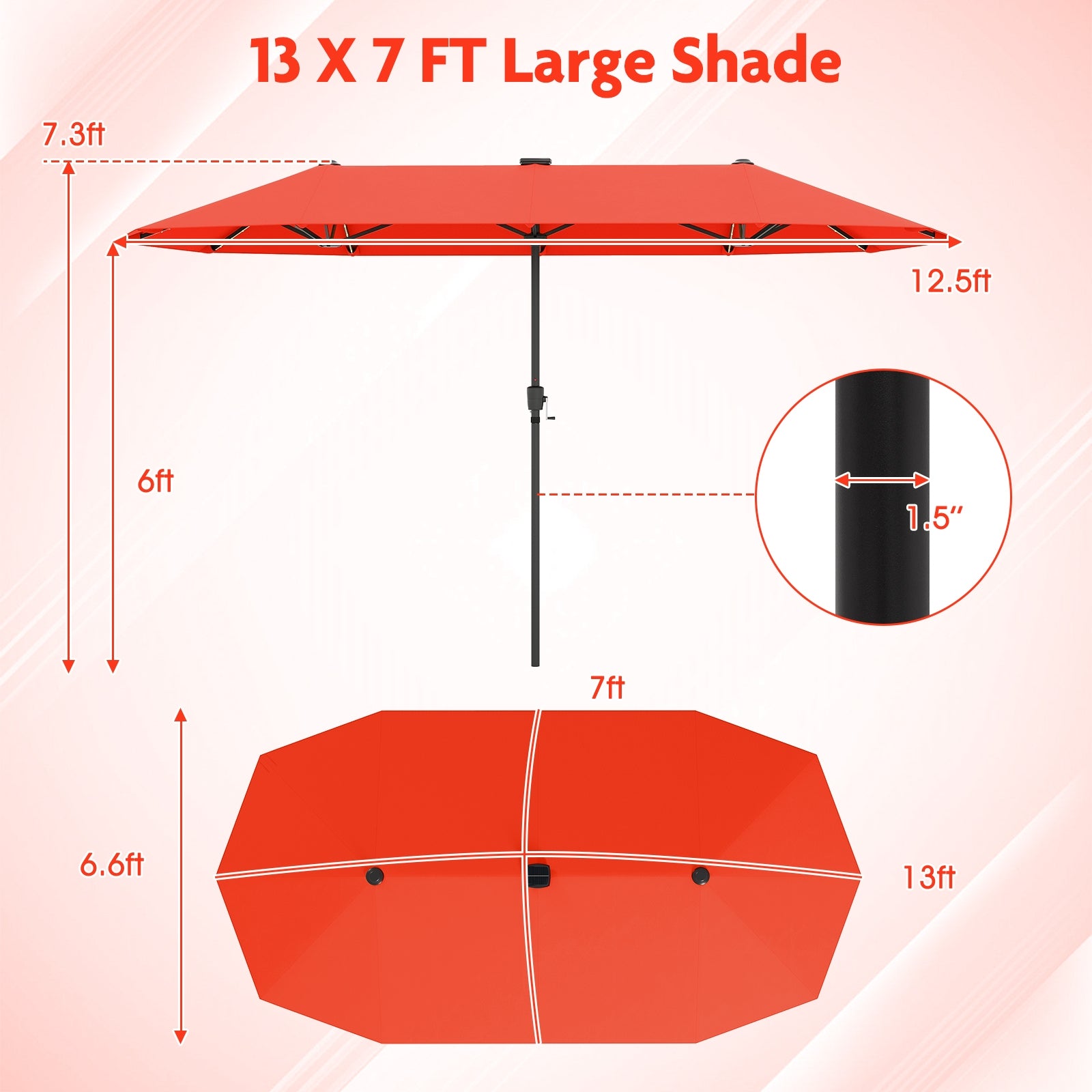 13 FT Patio Umbrella, LED Solar Lights, Crank Handle, Orange Outdoor Umbrellas at Gallery Canada