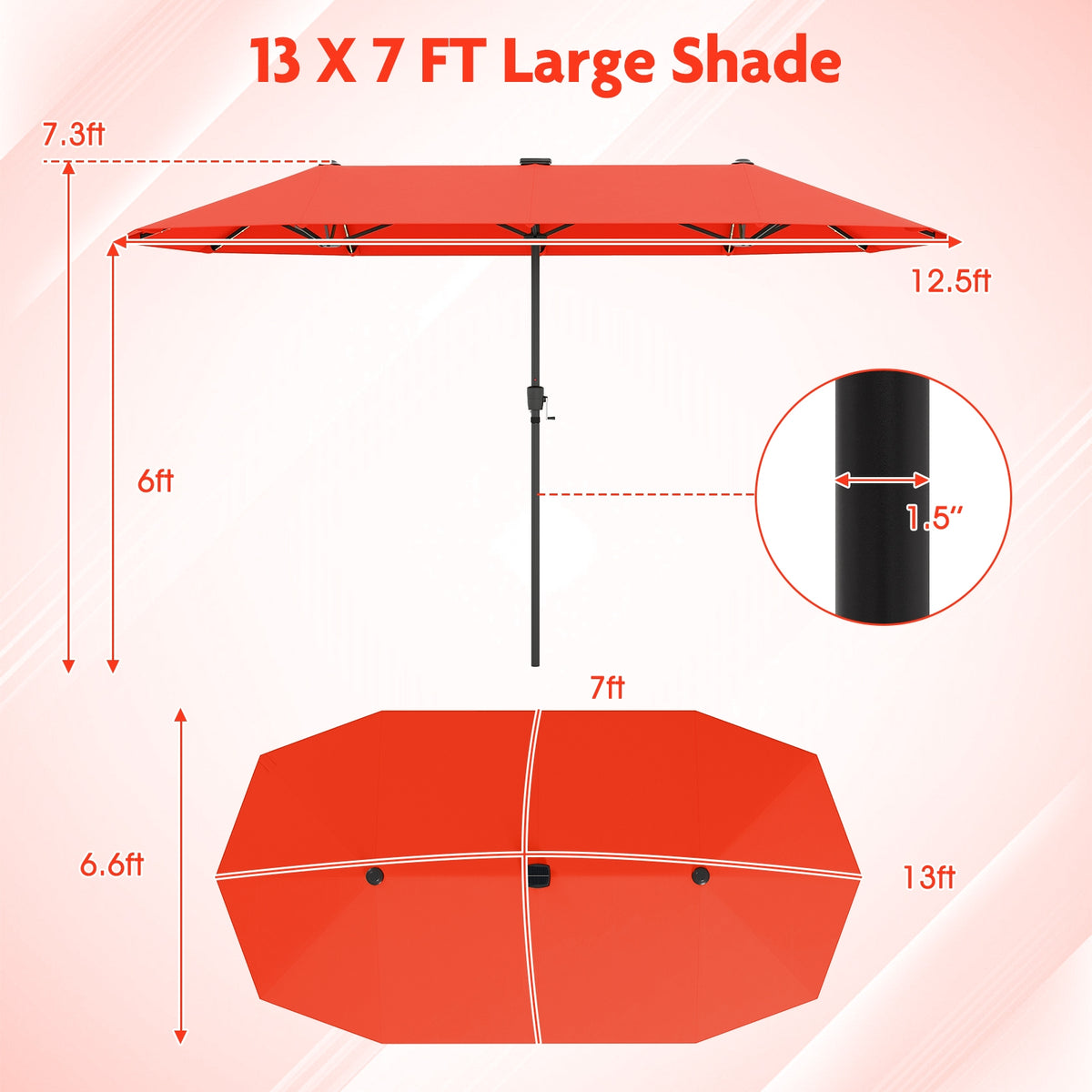 13 FT Patio Umbrella, LED Solar Lights, Crank Handle, Orange Outdoor Umbrellas at Gallery Canada