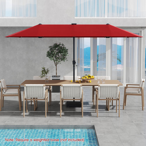 13 FT Large Patio Umbrella, LED Solar Lights, Crank Handle, Red