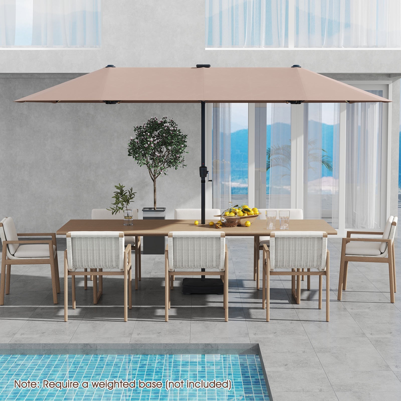 13 FT Patio Umbrella With LED Solar Lights, Crank Handle, Coffee Outdoor Umbrellas at Gallery Canada