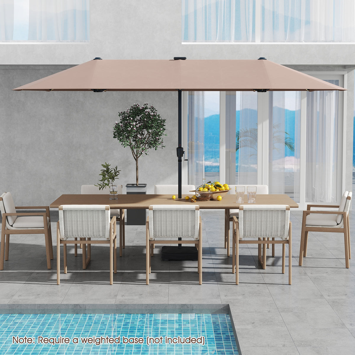 13 FT Patio Umbrella With LED Solar Lights, Crank Handle, Coffee Outdoor Umbrellas at Gallery Canada