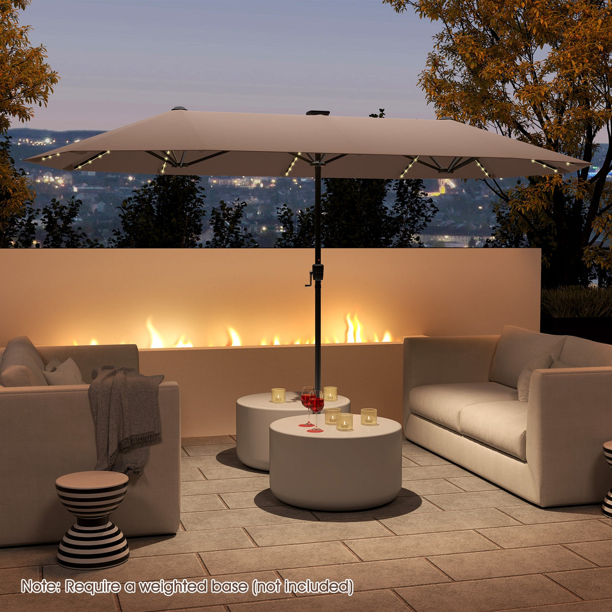 13 FT Patio Umbrella With LED Solar Lights, Crank Handle, Coffee Outdoor Umbrellas at Gallery Canada