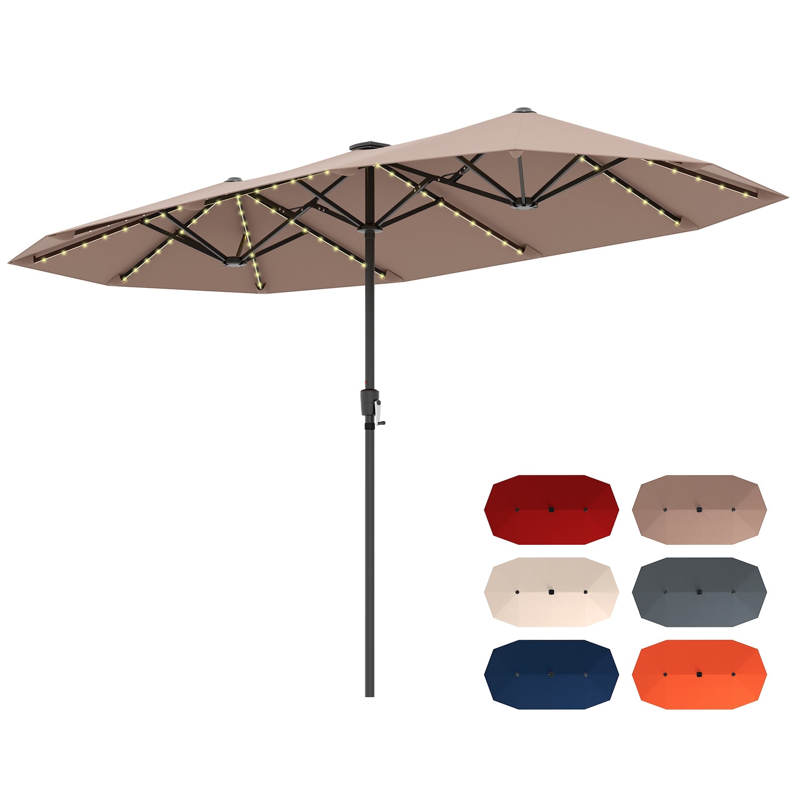 13 FT Patio Umbrella With LED Solar Lights, Crank Handle, Coffee Outdoor Umbrellas at Gallery Canada