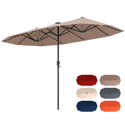 13 FT Patio Umbrella With LED Solar Lights, Crank Handle, Coffee Outdoor Umbrellas at Gallery Canada
