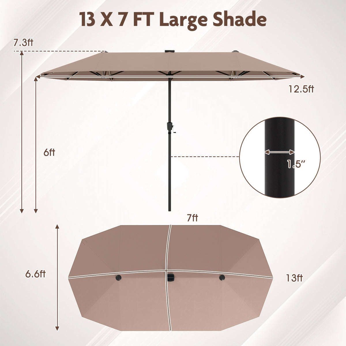 13 FT Patio Umbrella With LED Solar Lights, Crank Handle, Coffee Outdoor Umbrellas at Gallery Canada
