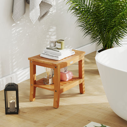 20 Inch Non-Slip Shower Bench, Storage Shelf, Curved Top, Natural Bath Safety at Gallery Canada