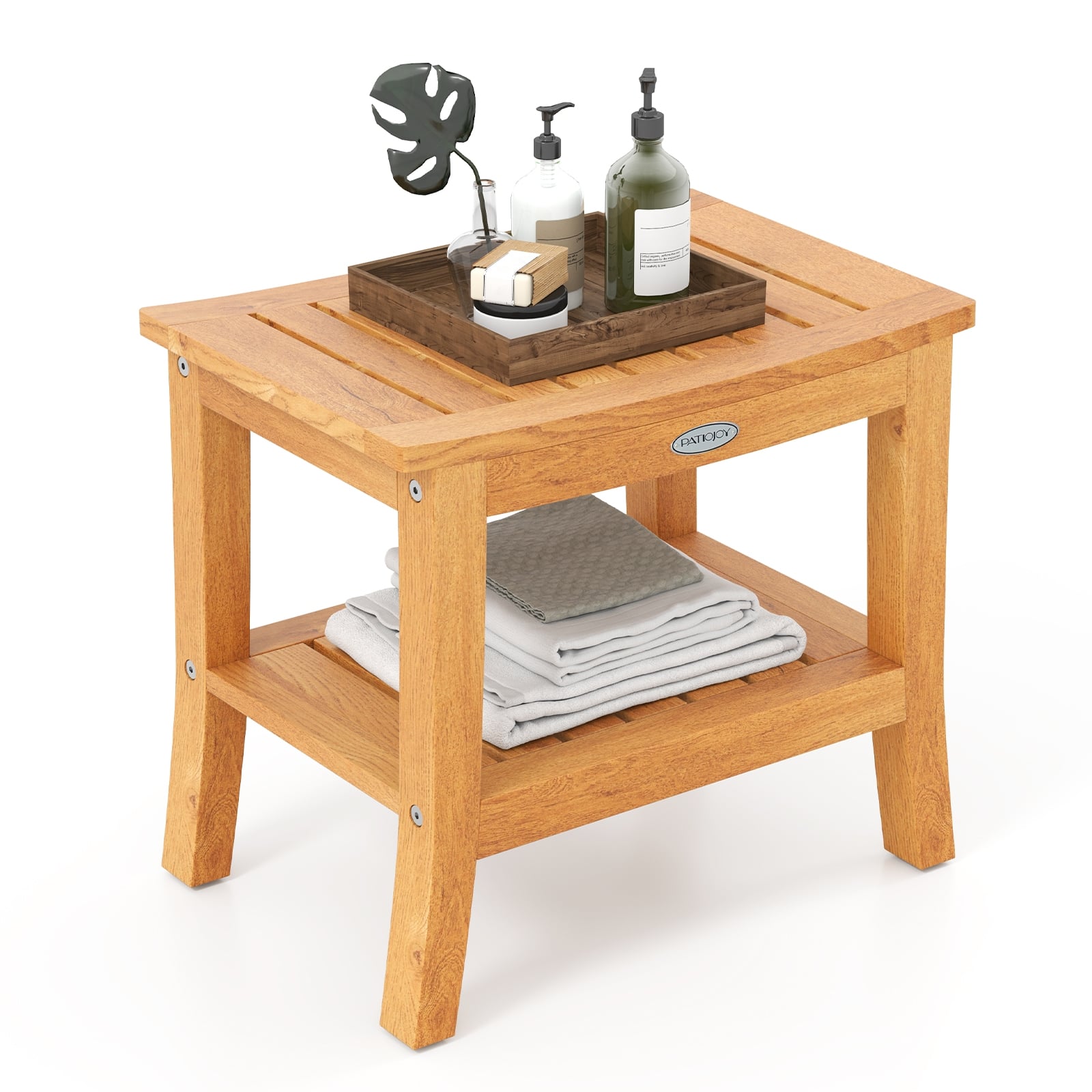 20 Inch Non-Slip Shower Bench, Storage Shelf, Curved Top, Natural Bath Safety at Gallery Canada