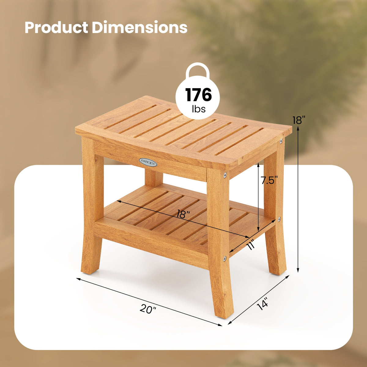 20 Inch Non-Slip Shower Bench, Storage Shelf, Curved Top, Natural Bath Safety at Gallery Canada