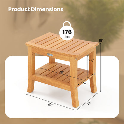 20 Inch Non-Slip Shower Bench, Storage Shelf, Curved Top, Natural Bath Safety at Gallery Canada