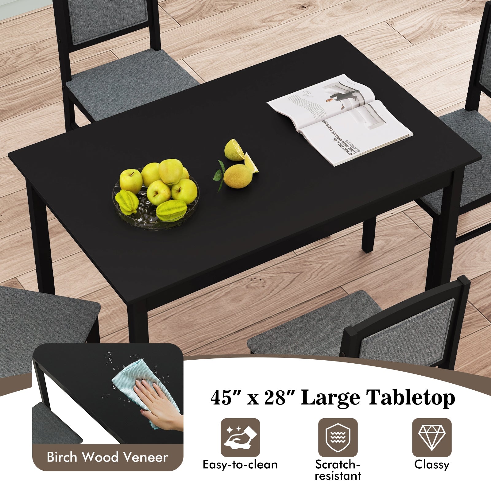 5-Piece Dining Set for 4 with Rubber Wood Legs for Small Dining Room, Gray Dining Room Sets at Gallery Canada
