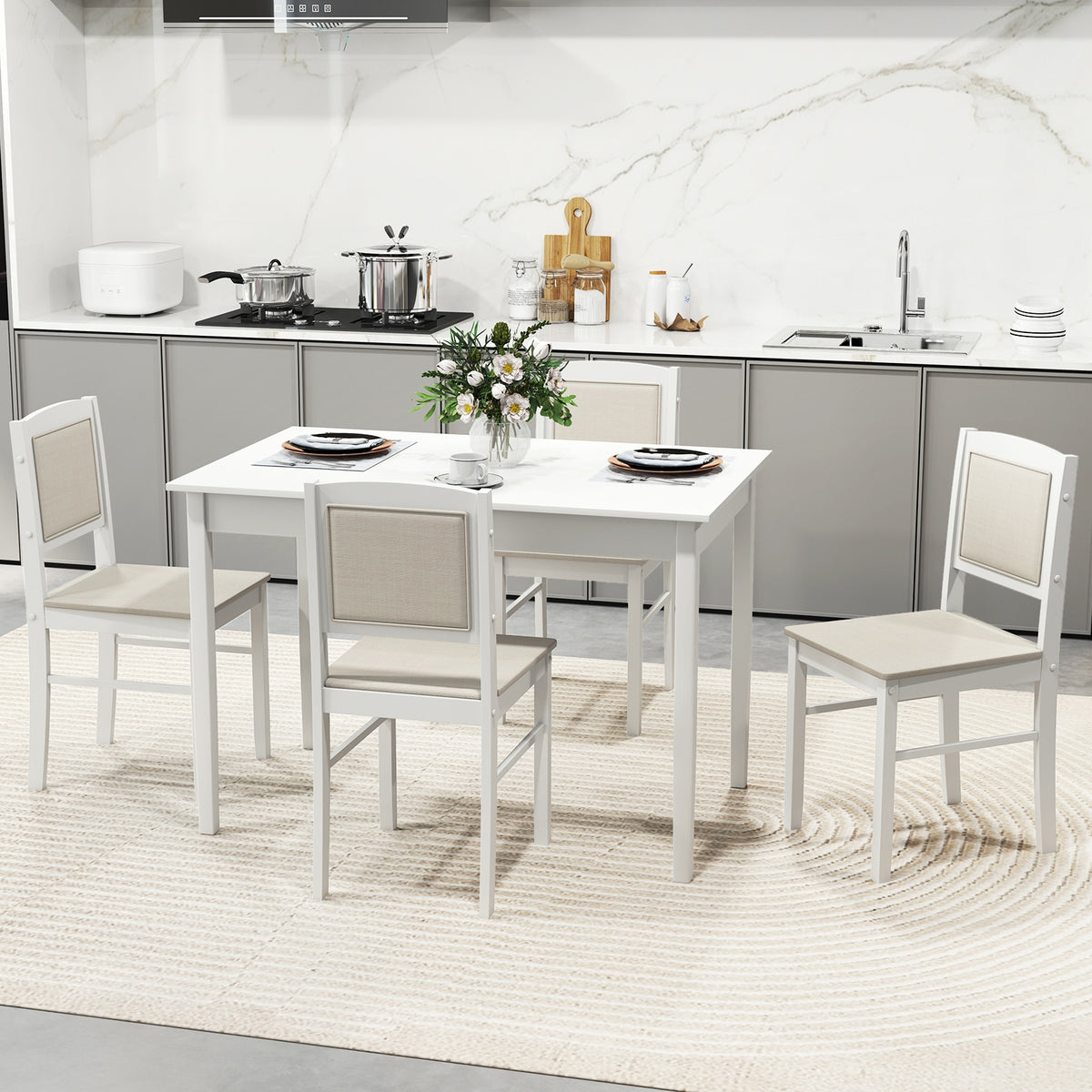 5-Piece Dining Set For 4, Rubber Wood Legs, Beige Dining Room Sets at Gallery Canada
