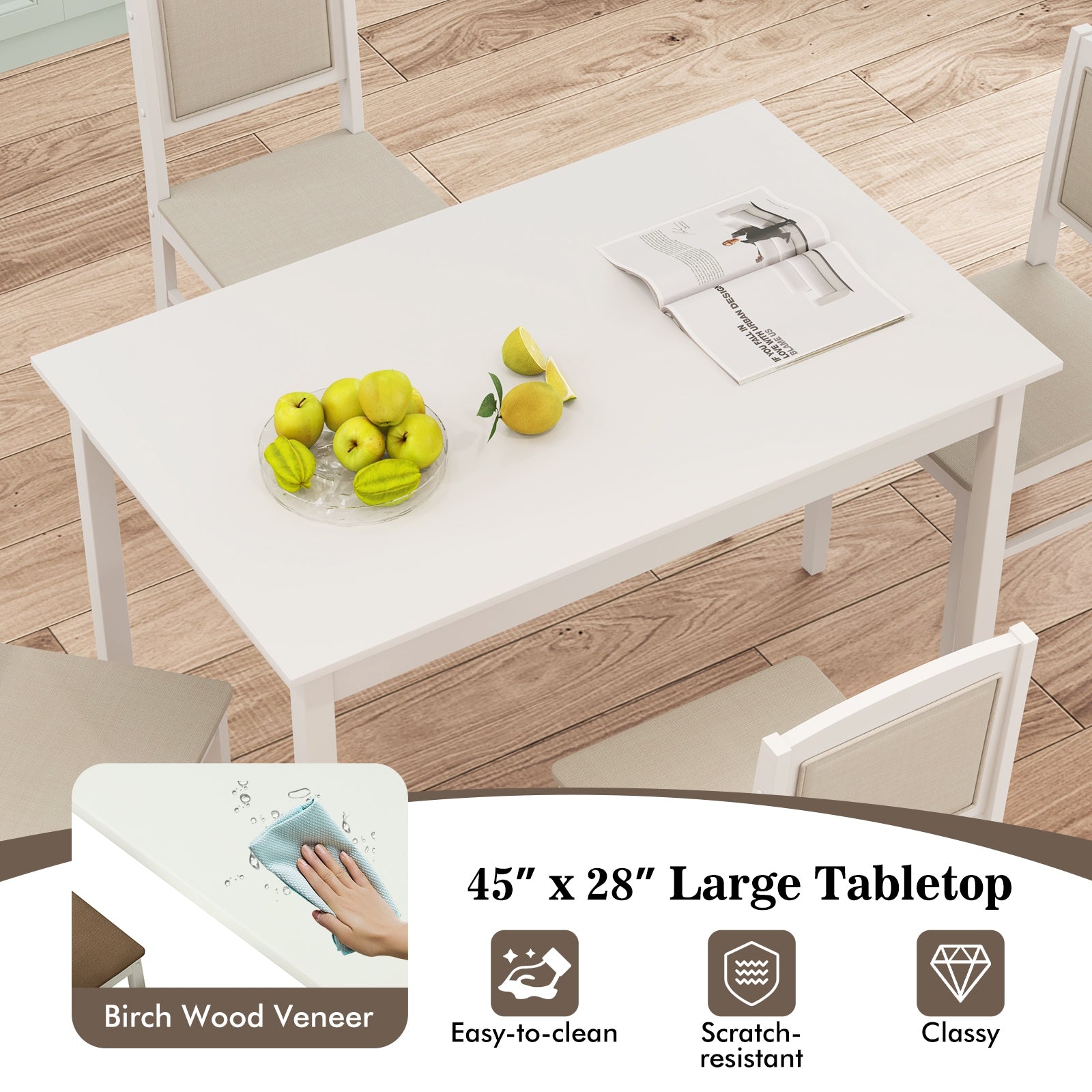 5-Piece Dining Set For 4, Rubber Wood Legs, Beige Dining Room Sets at Gallery Canada