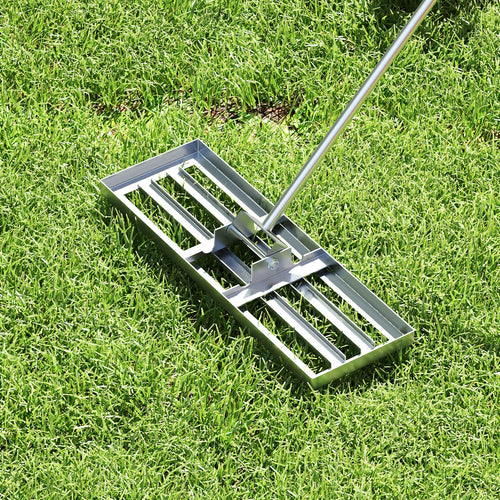 30 x 10 Inch Lawn Leveling Rake, Ergonomic Handle, Silver