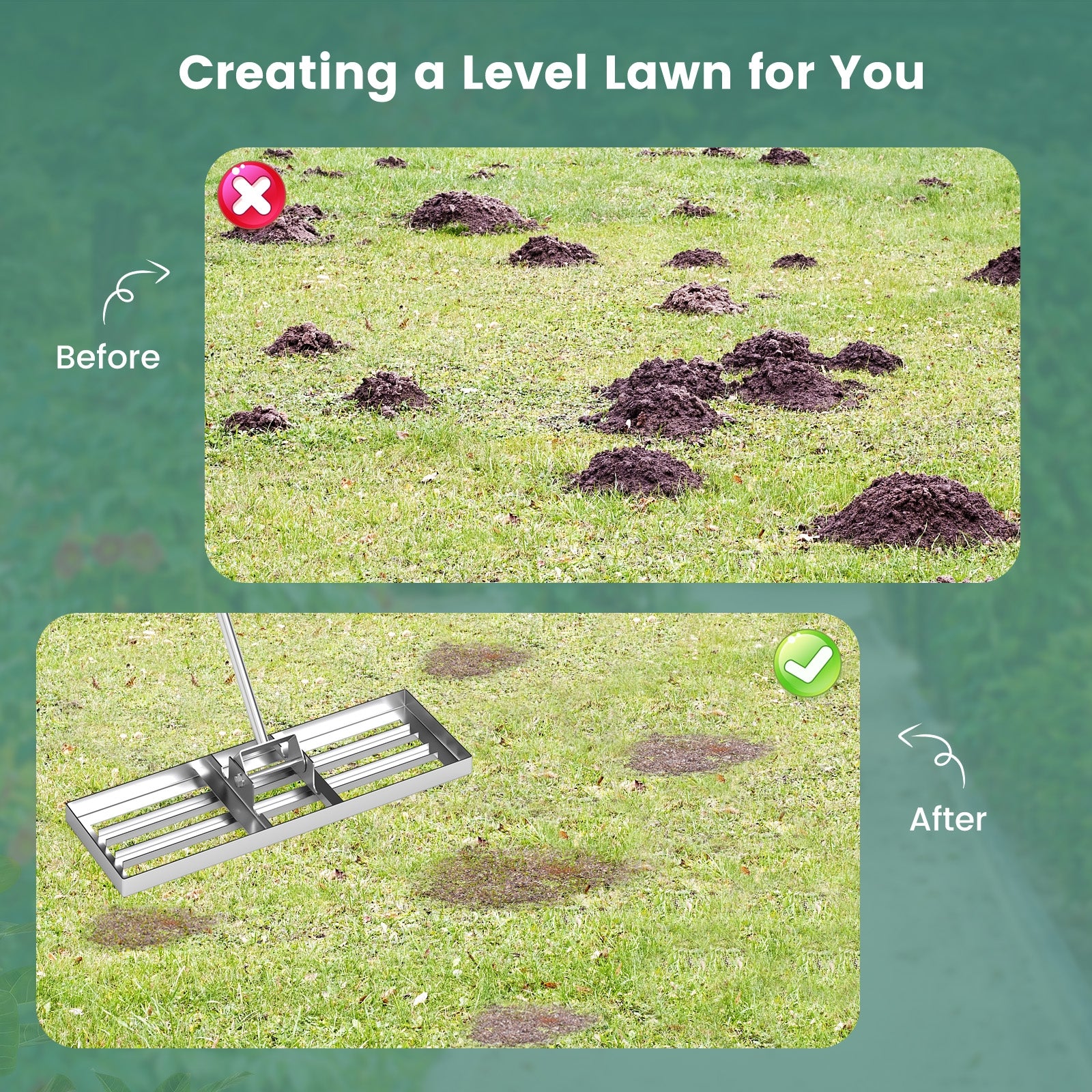 30 x 10 Inch Lawn Leveling Rake, Ergonomic Handle, Silver Lawn Care Tools at Gallery Canada