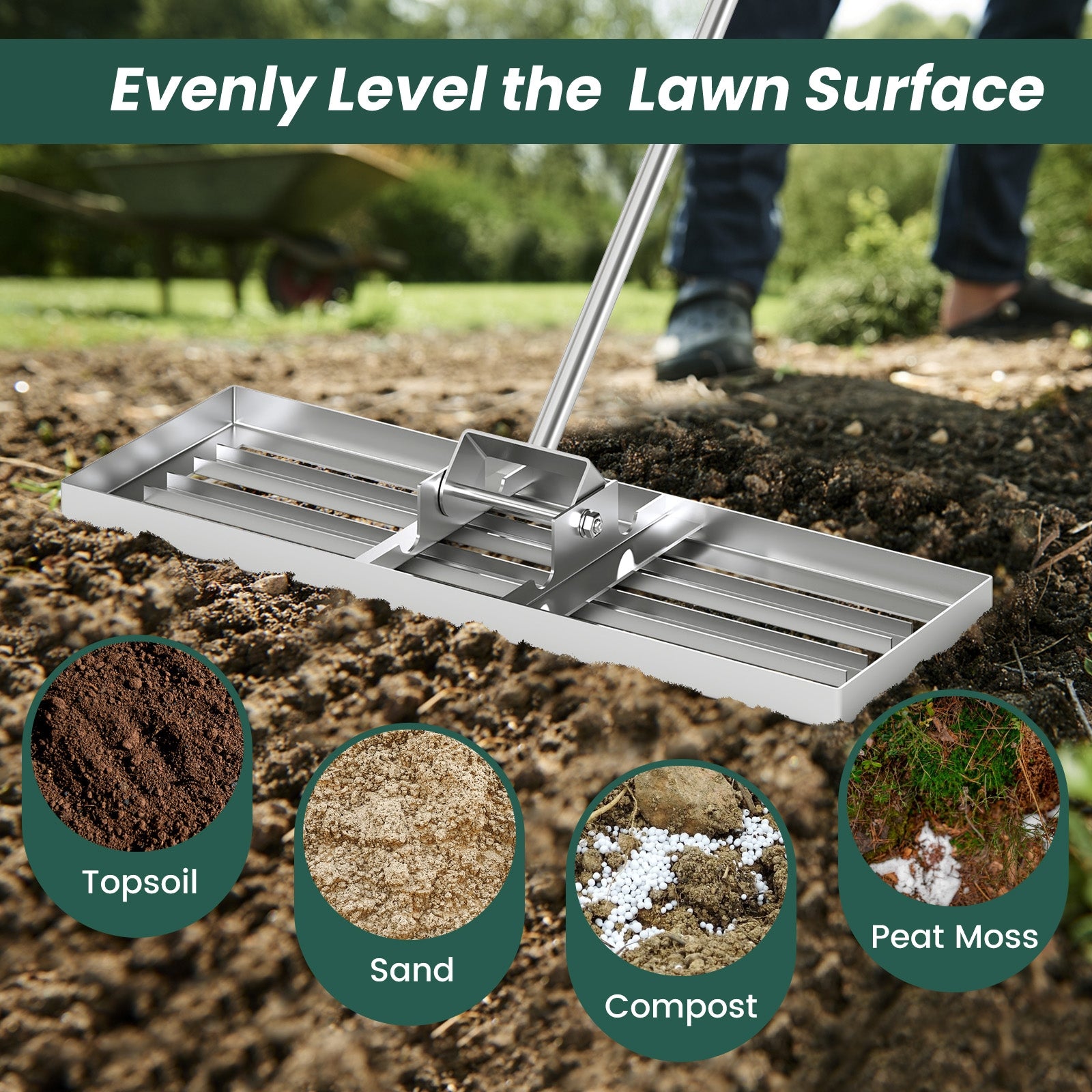 30 x 10 Inch Lawn Leveling Rake, Ergonomic Handle, Silver Lawn Care Tools at Gallery Canada