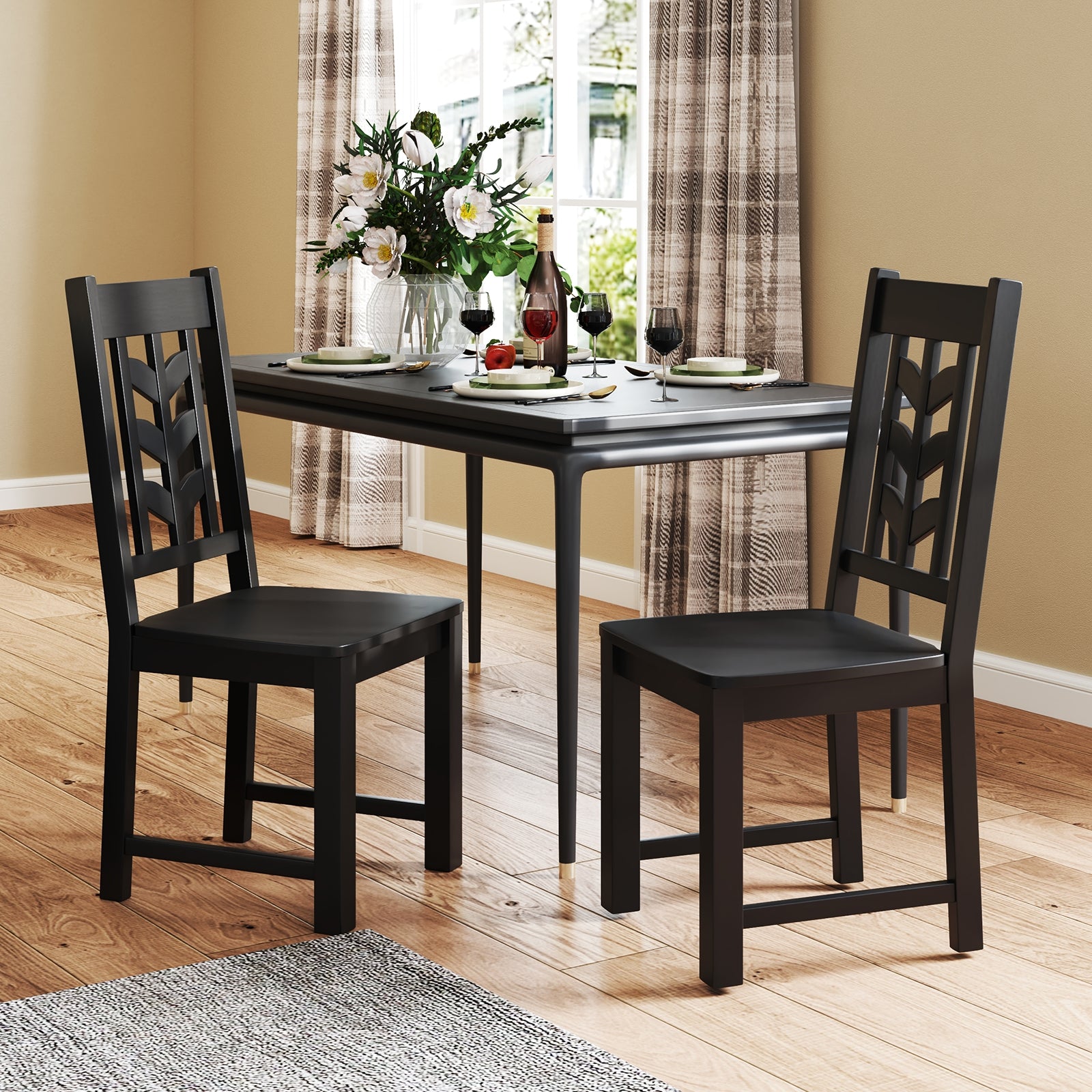 Kitchen Side Dining Chair Set Of 2, Rubber Wood Frame, Black Dining Chairs at Gallery Canada