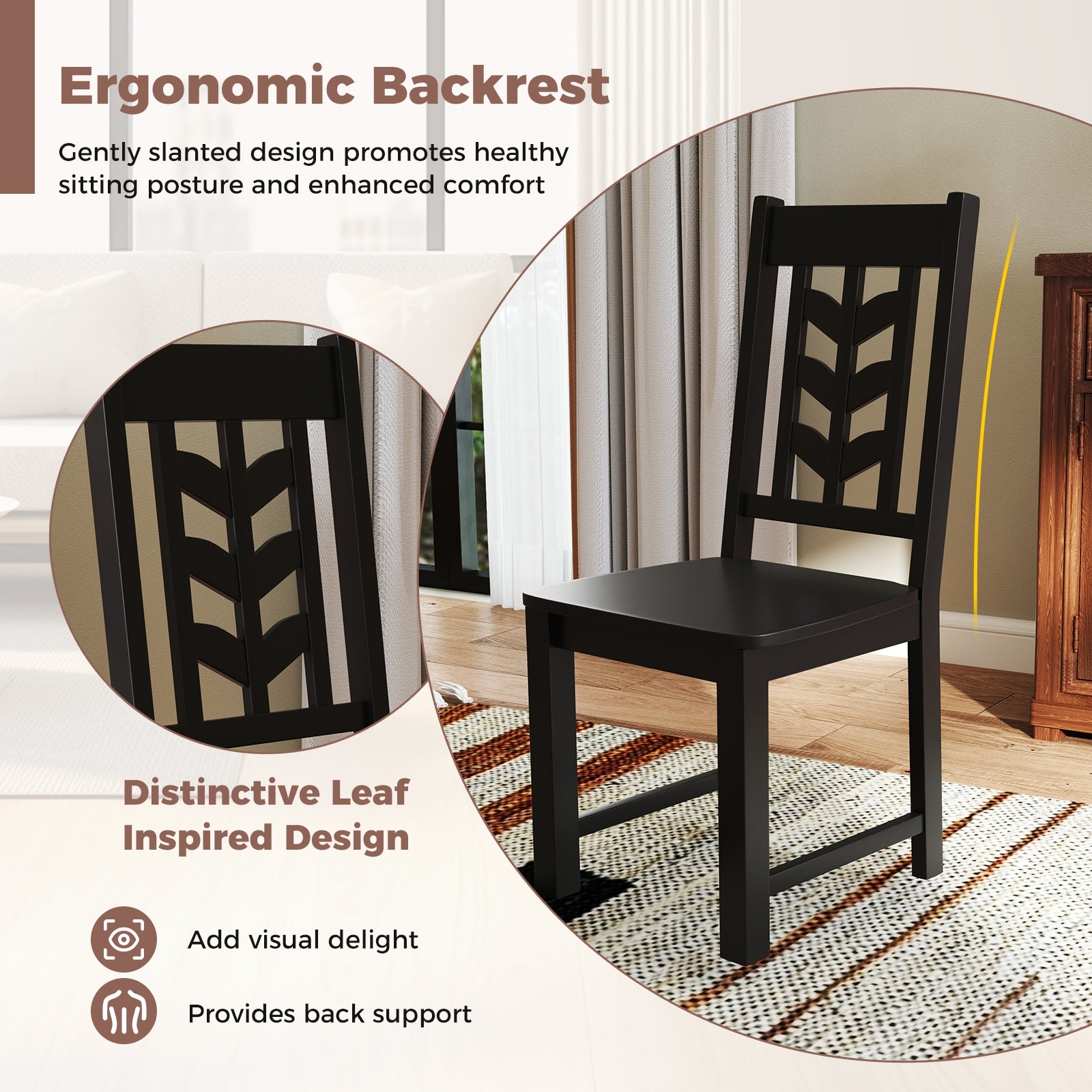 Kitchen Side Dining Chair Set Of 2, Rubber Wood Frame, Black Dining Chairs at Gallery Canada