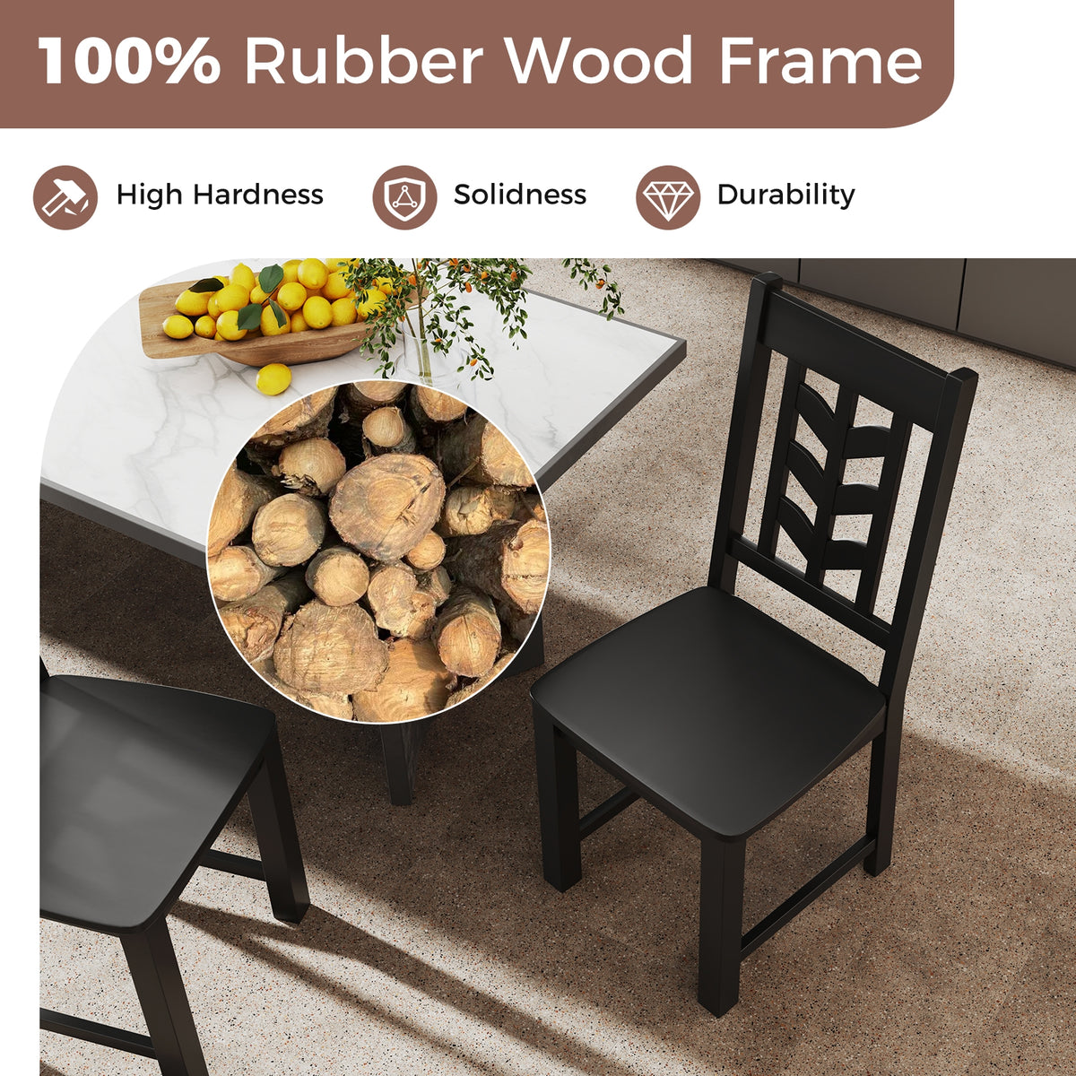 Kitchen Side Dining Chair Set Of 2, Rubber Wood Frame, Black Dining Chairs at Gallery Canada