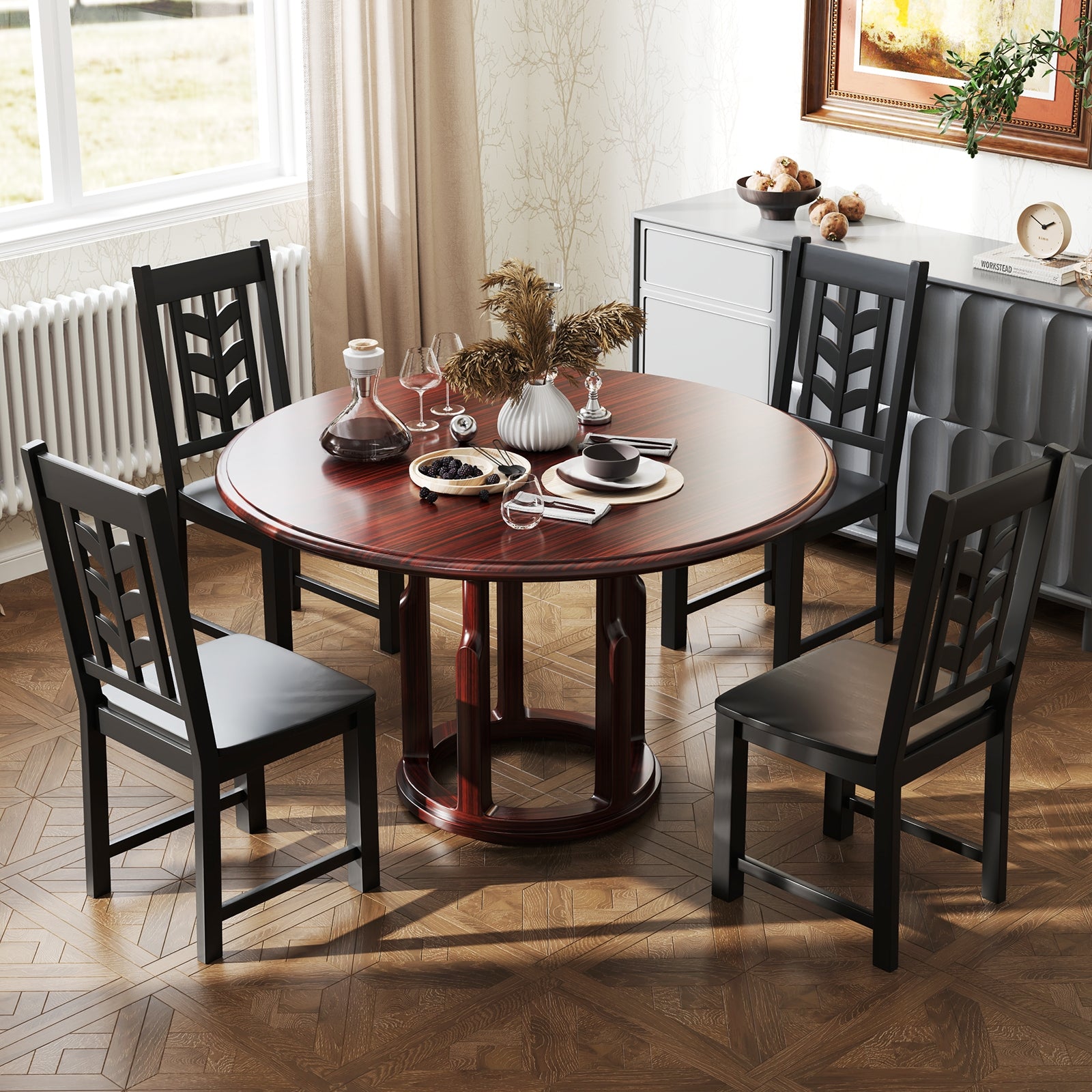 Kitchen Side Dining Chair Set Of 2, Rubber Wood Frame, Black Dining Chairs at Gallery Canada