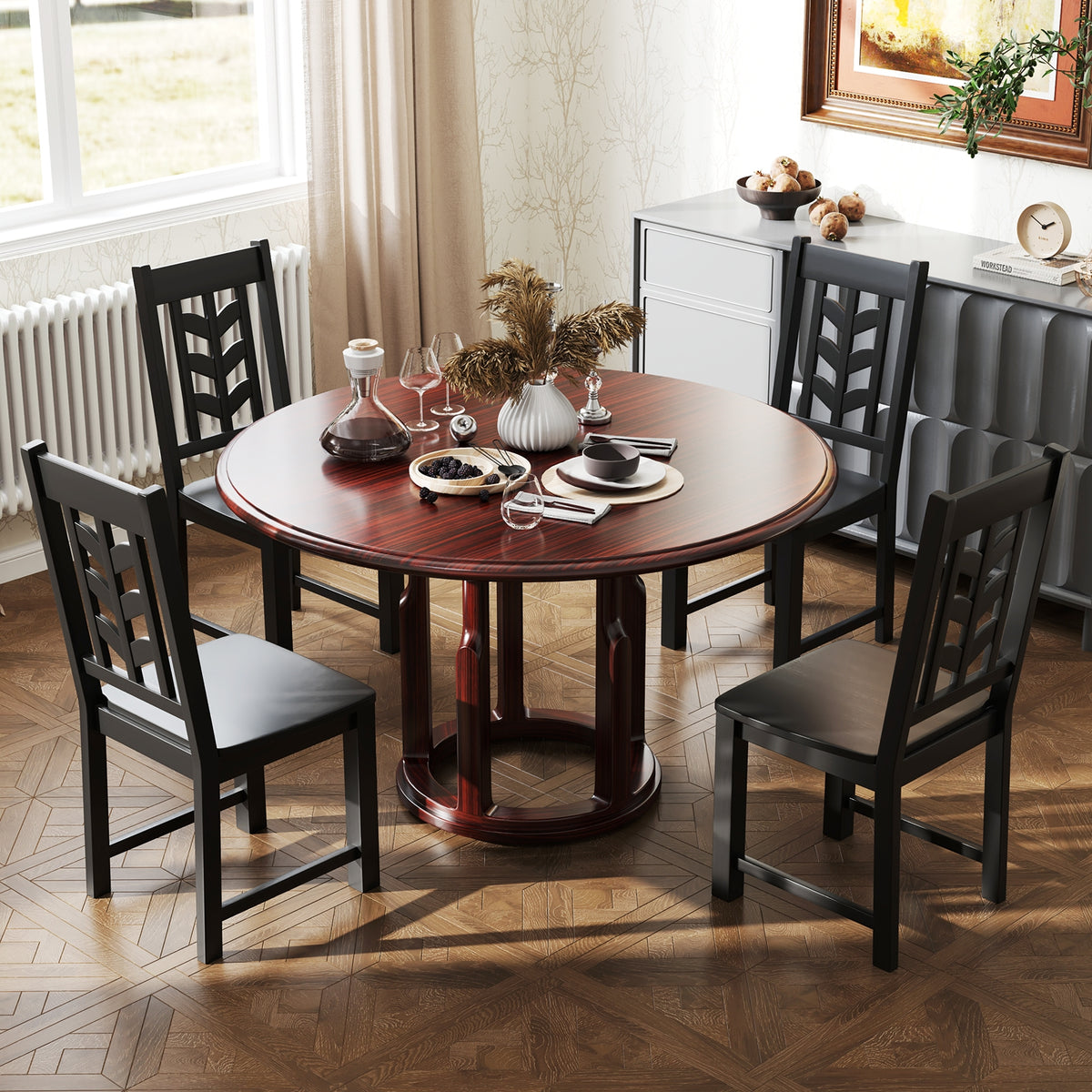 Kitchen Side Dining Chair Set Of 2, Rubber Wood Frame, Black Dining Chairs at Gallery Canada
